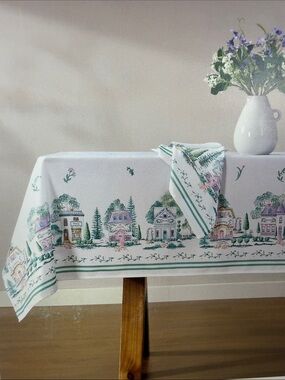 LENOX Spice Village Tablecloth 60”x84” Double Border Rectangle NEW Viral